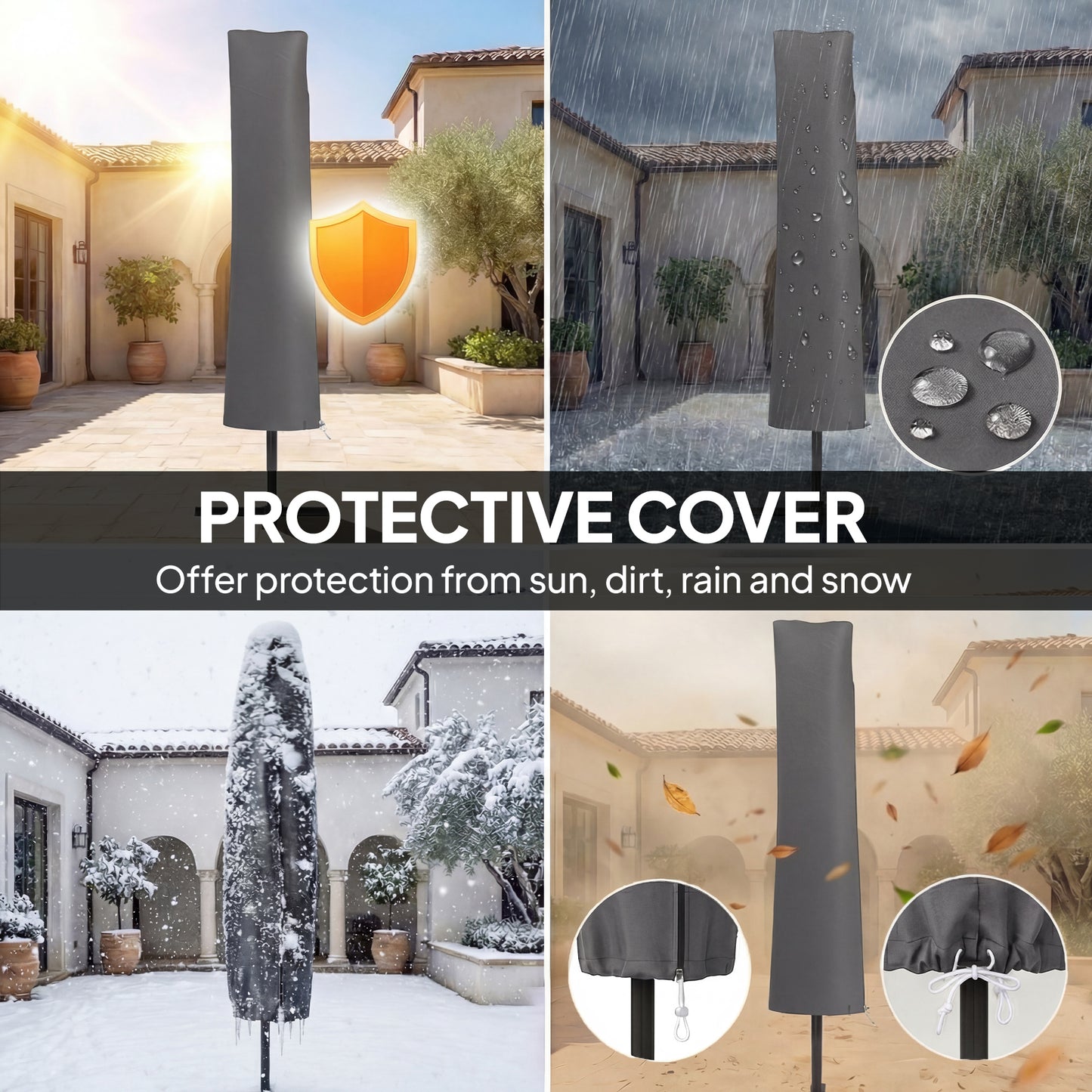 Outsunny 3 m Cantilever Parasol with Protective Cover and Wind Ropes, Banana Parasol with Crank Handle, Black