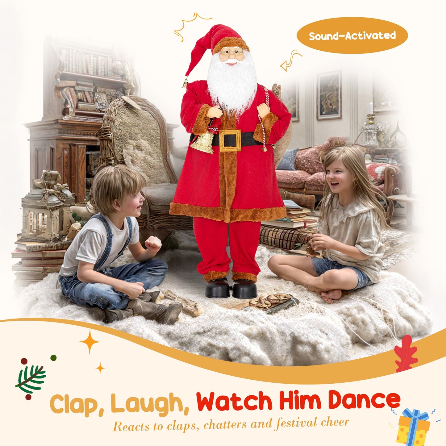HOMCOM Singing and Dancing Santa Claus with Bell and Sack
