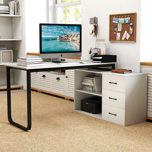 L Shaped Computer Desk Corner Executive Desk with 3 Drawers