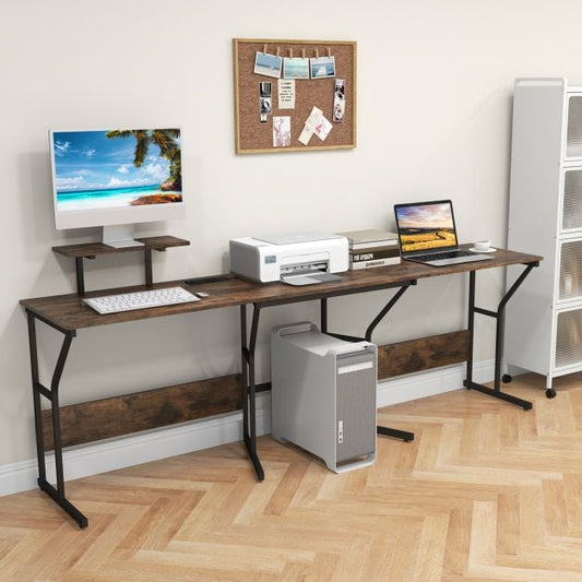 L-shaped Desk Corner Computer Desk with Movable Monitor Stand-Rustic Brown