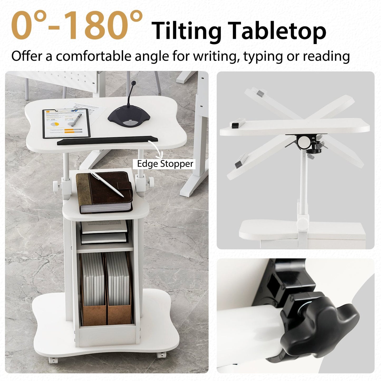 Laptop Cart Height Adjustable with Wheels-White