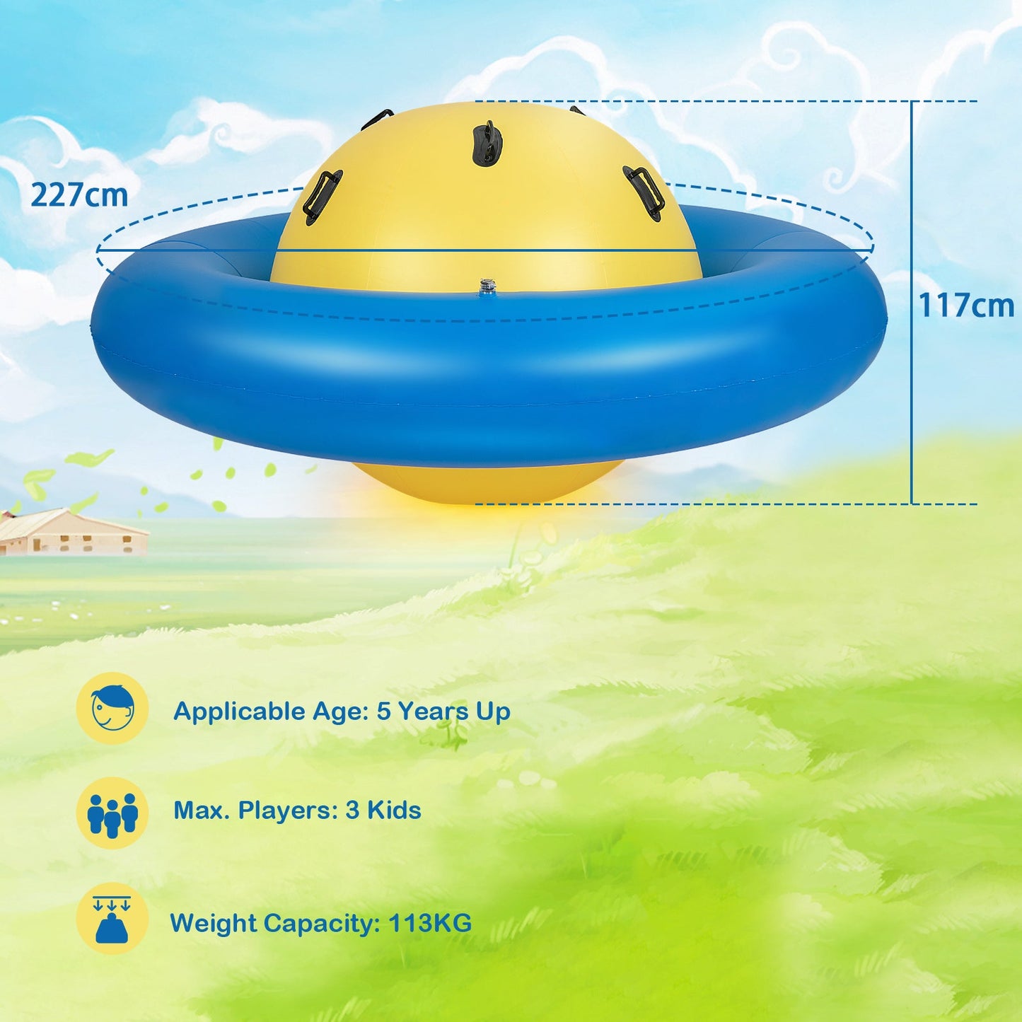 Inflatable Dome Rocker Bouncer for Kids with 6 Built-in Handles-Yellow