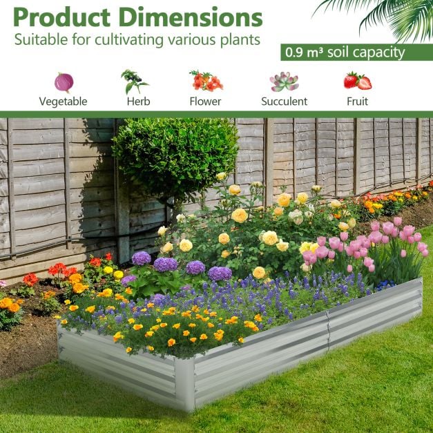 240 x 120 x 30 cm Galvanized Large Metal Raised Garden Bed-Silver