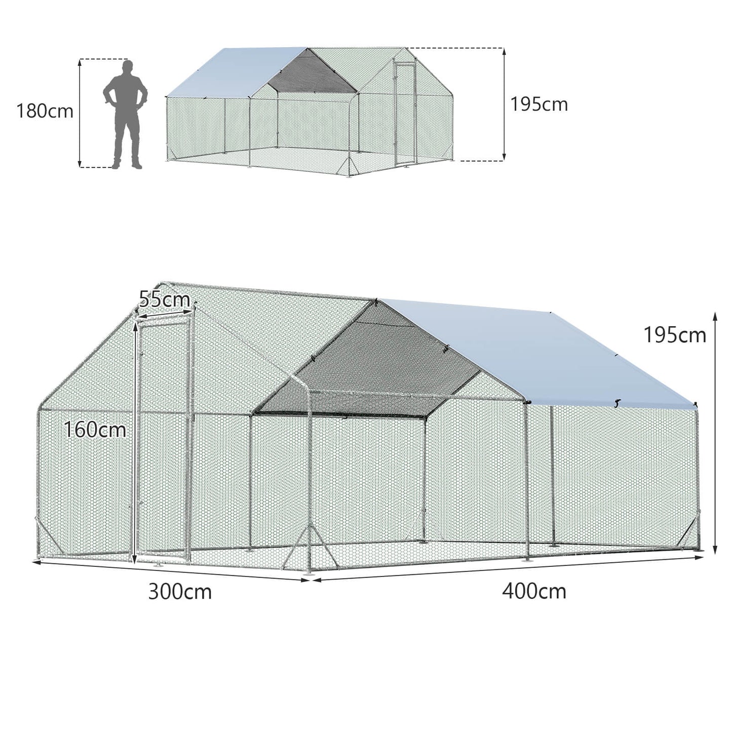 Large Spire-Shaped Chicken Coop with Sun-Protective Cover-400 cm x 300 cm x 195 cm