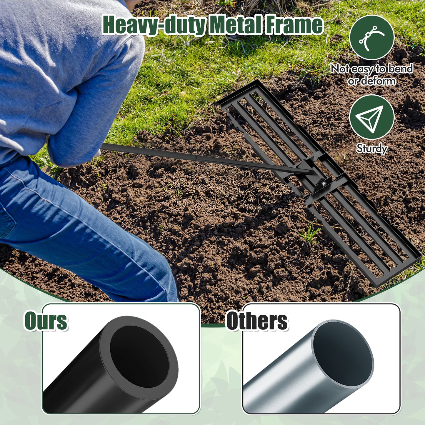 75/91/106 x 25cm Lawn Leveling Rak with Ergonomic Handle-117 x 25 cm-Black