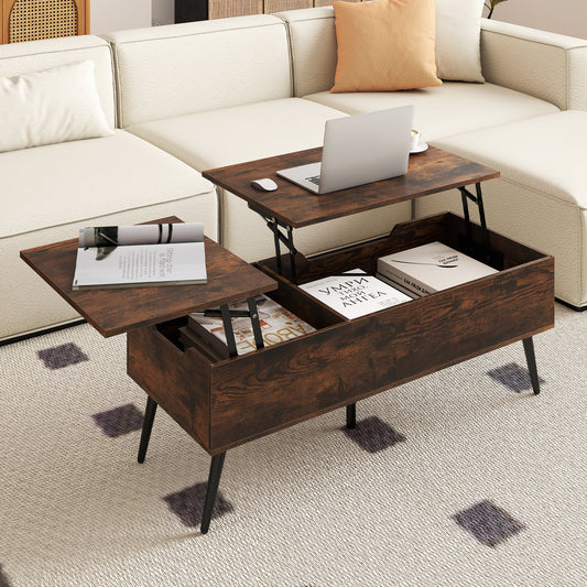 Lift Top Coffee Table Modern Center Table with 2 Hidden Storage Compartments-Rustic Brown