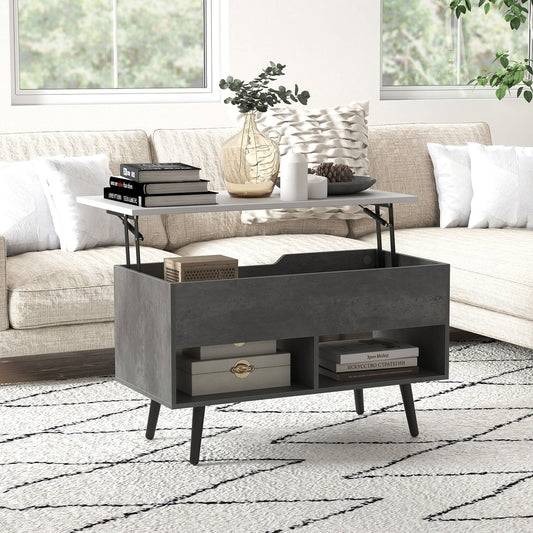 Lift Top Coffee Table with Hidden Compartment and Open Storage Shelves-Grey