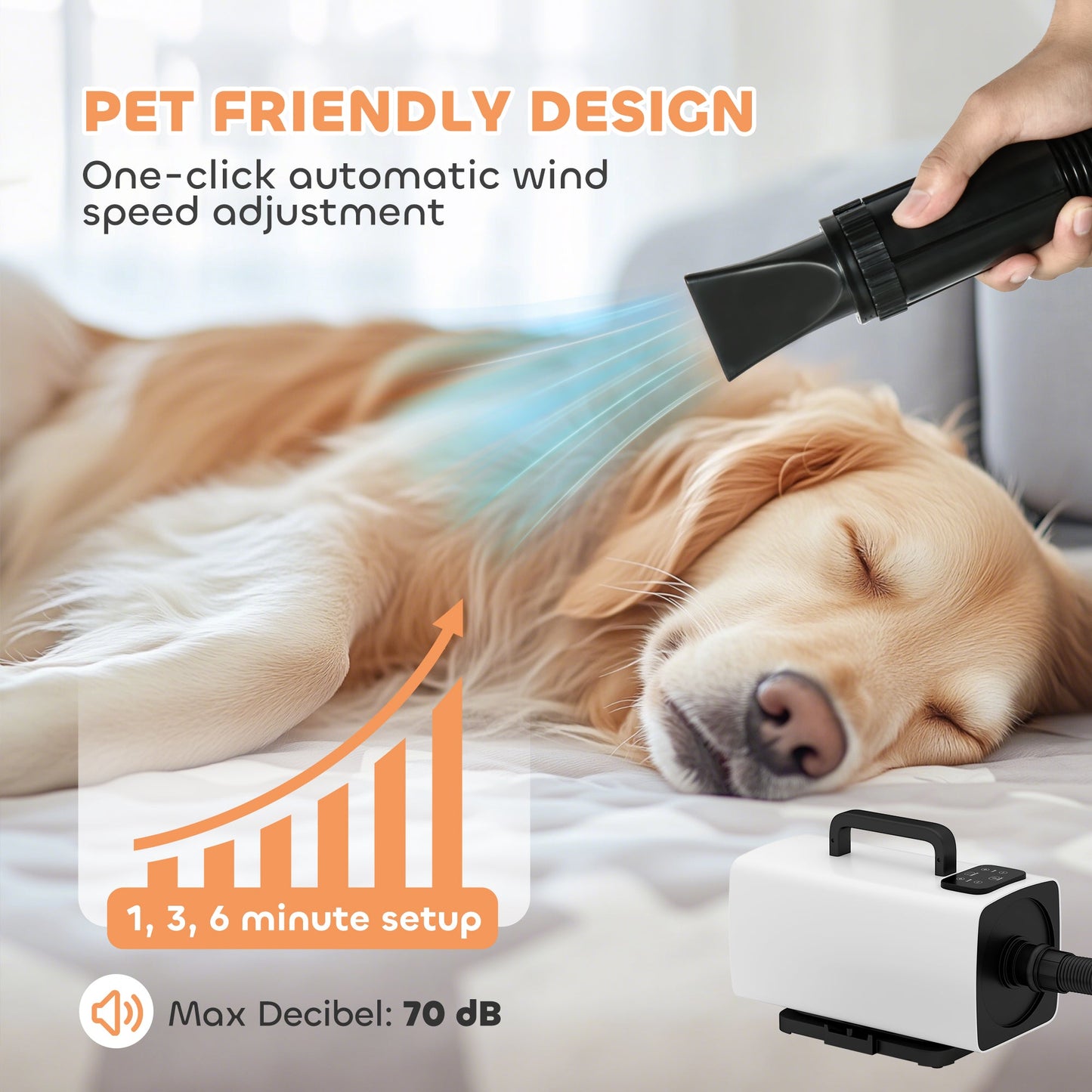 PawHut 2200W Dog Hair Dryer with Auto Adjustable Temperature & Airflow, 3 Nozzles, Digital Screen, for Dogs Cats, White
