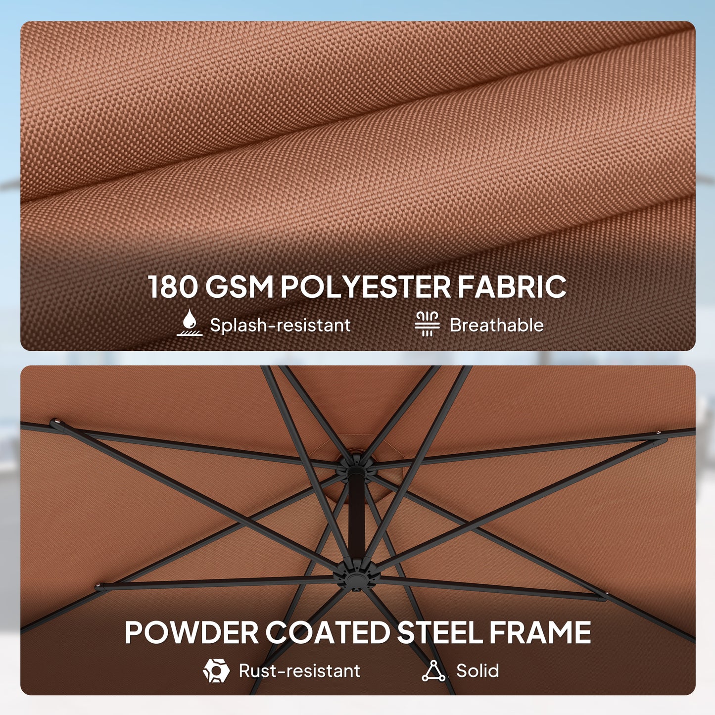Outsunny 3 m Overhanging Cantilever Parasol, with Cross Base - Coffee