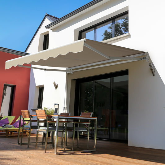 Outsunny 2.5x2 m Manual Retractable Awning-Khaki Canopy, White Frame