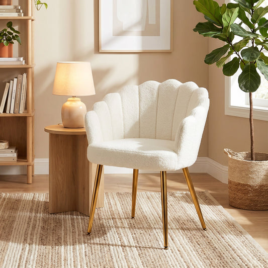 HOMCOM Lounge Chair Petal-Back Armchair Metal Metal Legs for Living Room Bedroom Cream