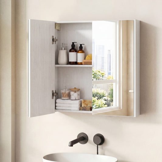 Medicine Cabinet with Mirror Wall Mounted Bathroom Cabinet-White
