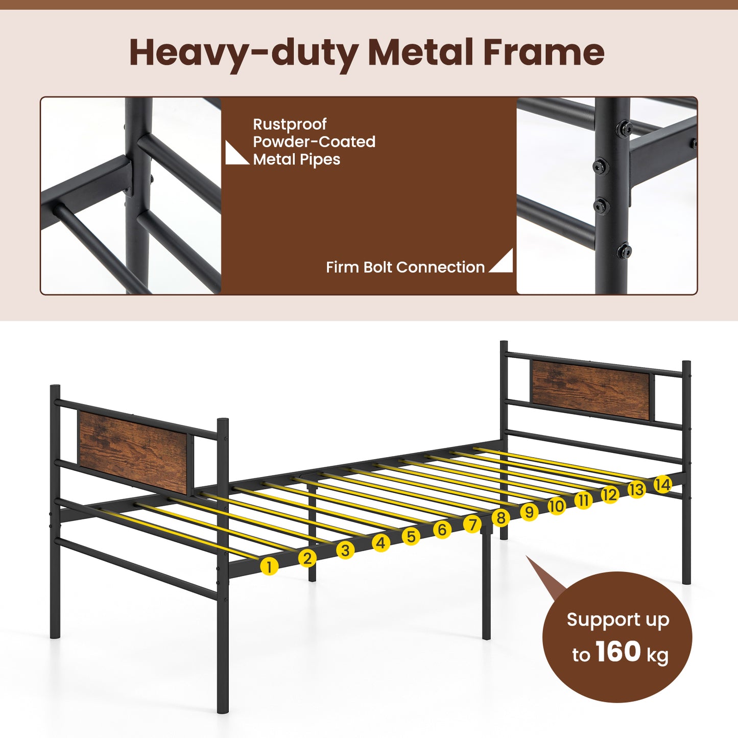 Metal Daybed with Pull-out Trundle Sofa Guest Bed with Wheels-Single Size