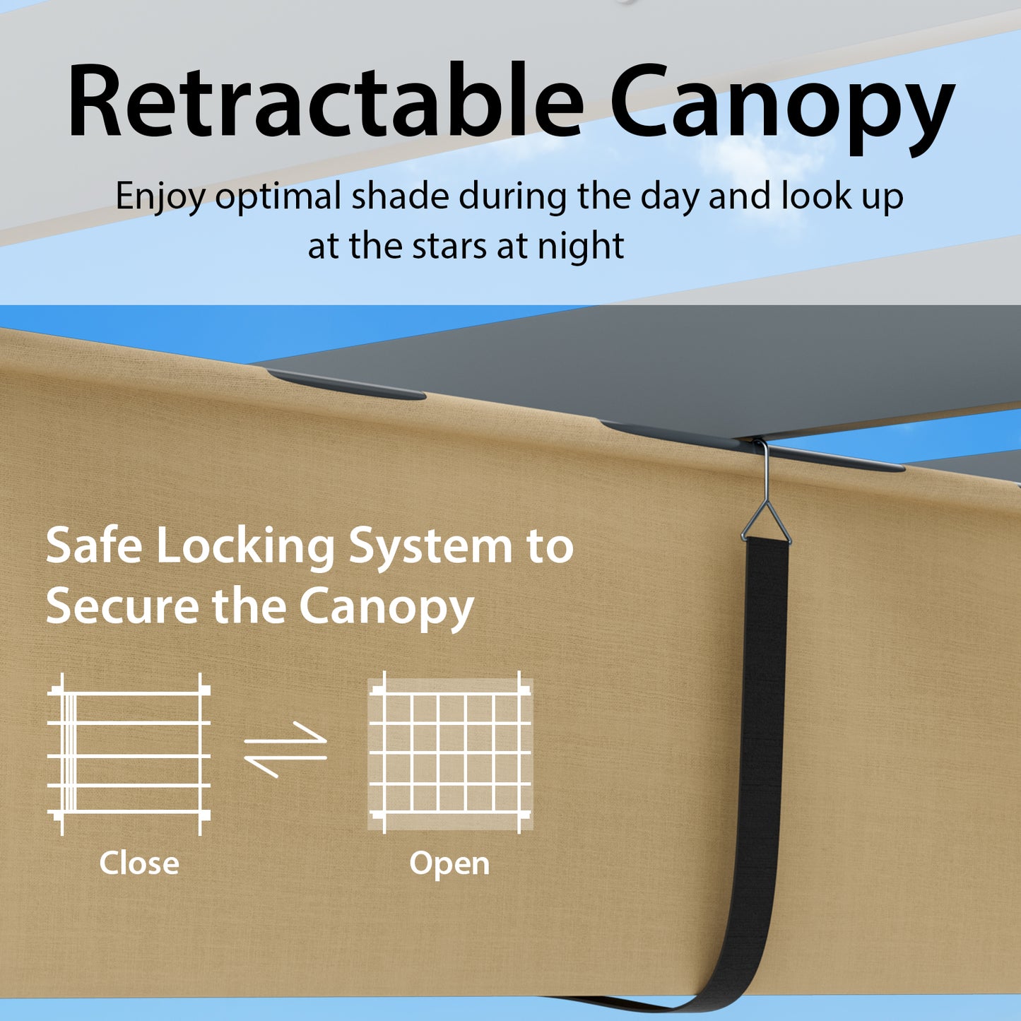 3 x 4 M Outdoor Retractable Pergola with Sun Shade Canopy-Beige