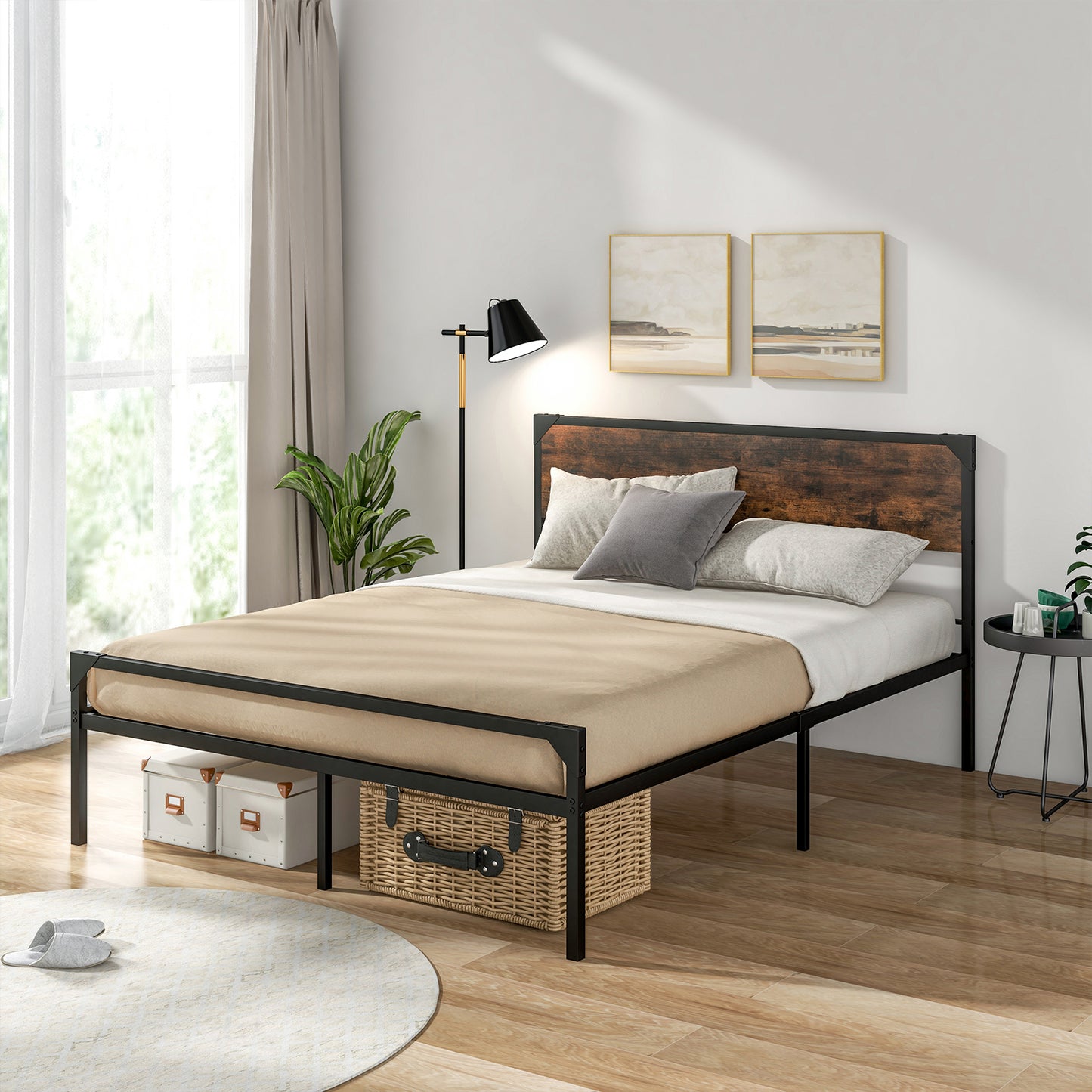 Metal Platform Bed with 9 Support Legs-King size