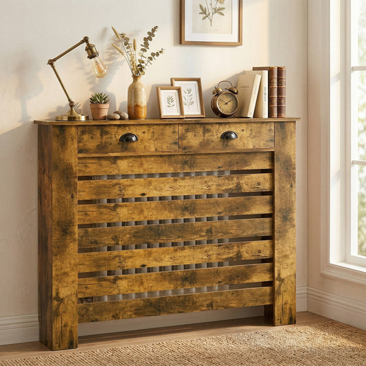 HOMCOM 95.5H x 111Wcm Radiator Cover, with Drawer - Rustic Brown