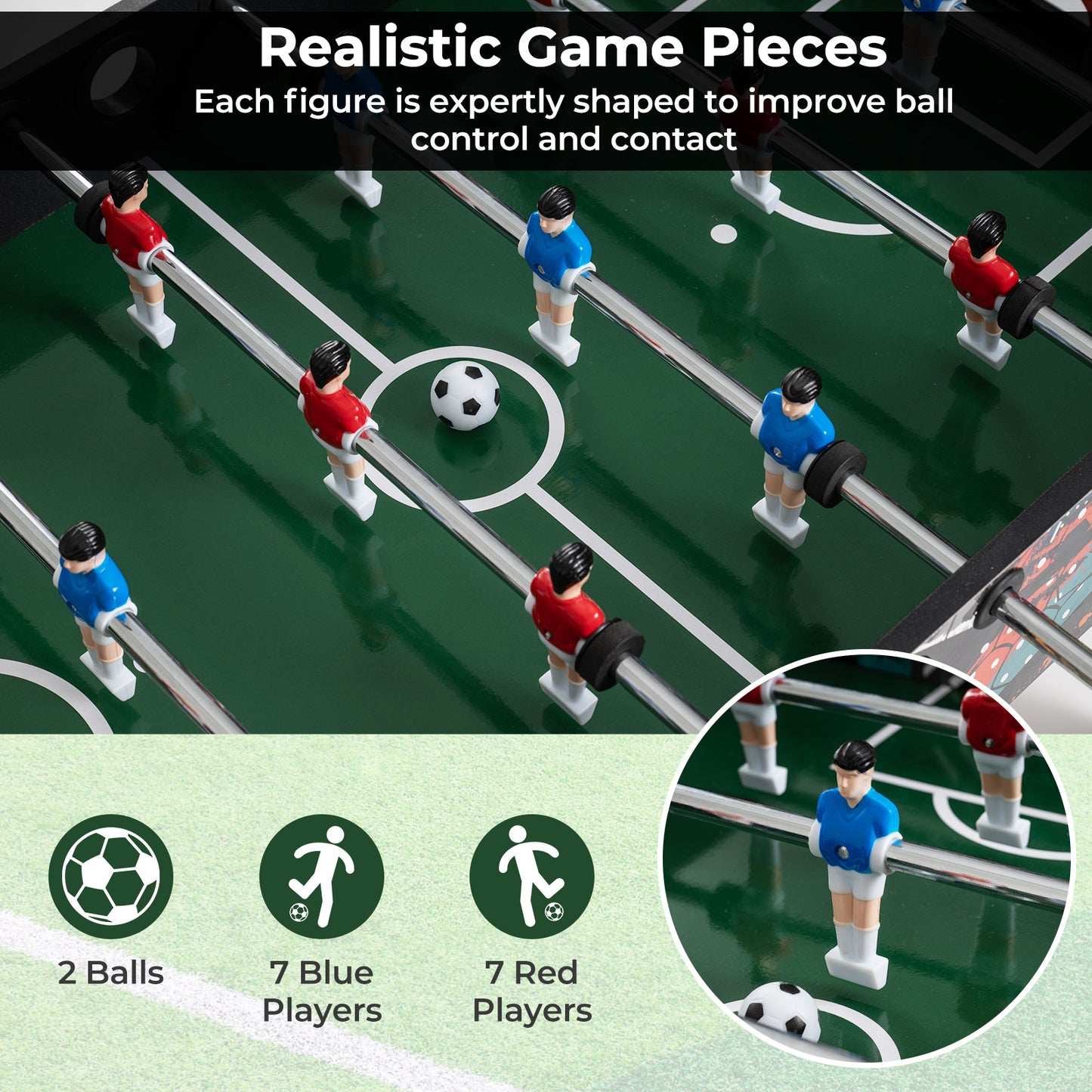 Mini Foosball Table 2-in-1 Game Table with Detachable Legs for Tabletop-Black