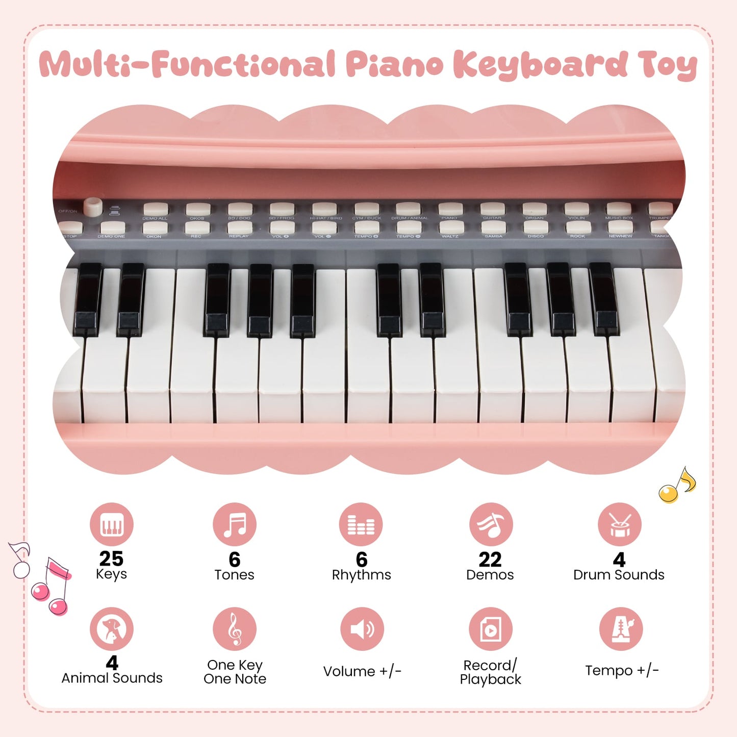 Mini Keyboard Piano for Kids 25 Keys Electric Piano with Music Stand and Microphone-Pink