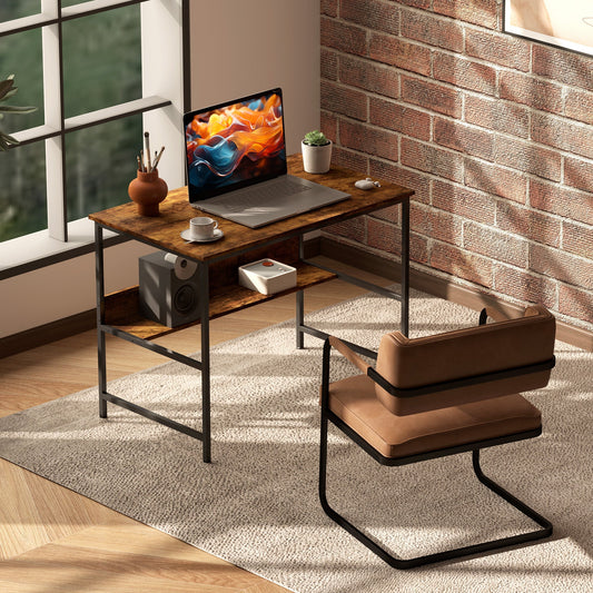 HOMCOM 2-Tier Computer Desk, 100 x 60 cm, Rustic Brown