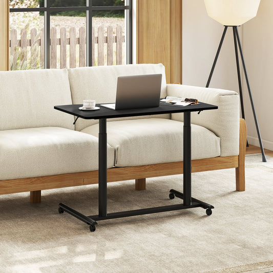 C-Shaped Mobile Standing Desk with Adjustable Height and Lockable Wheels-Black