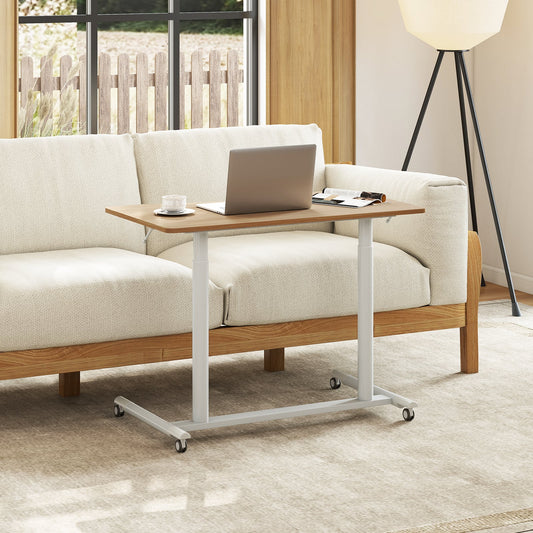 C-Shaped Mobile Standing Desk with Adjustable Height and Lockable Wheels-Natural