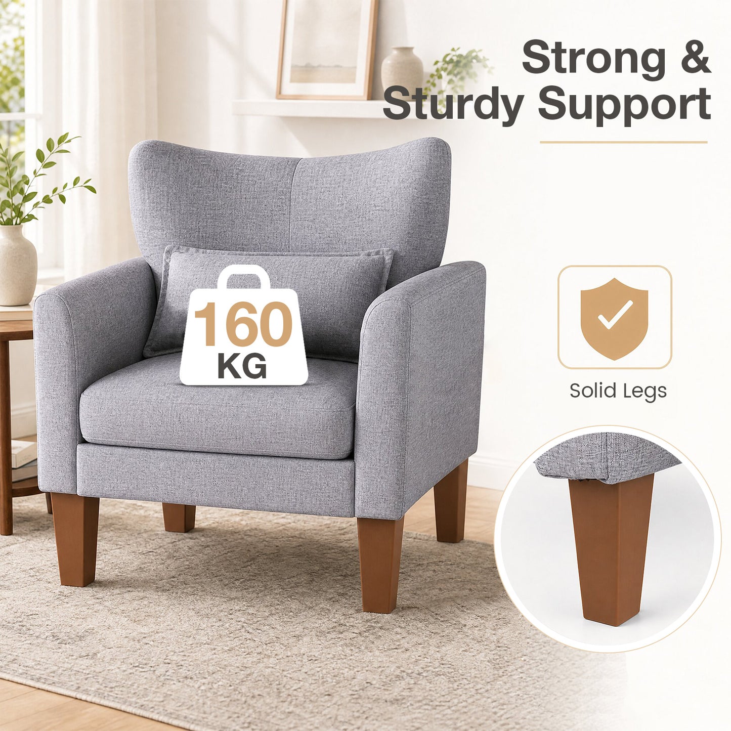 Modern Accent Chair with Removable Cushion and Pillow for Living Room-Grey