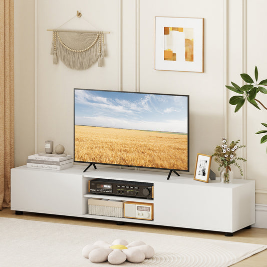 Modern TV Stand for up to 70" TVs with 2 Doors and Open Shelves-White