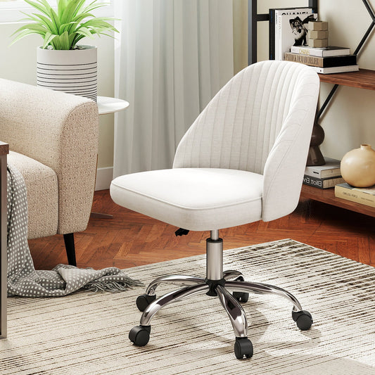 Modern Armless Office Chair with Curved Backrest and Upholstered Seat-Beige