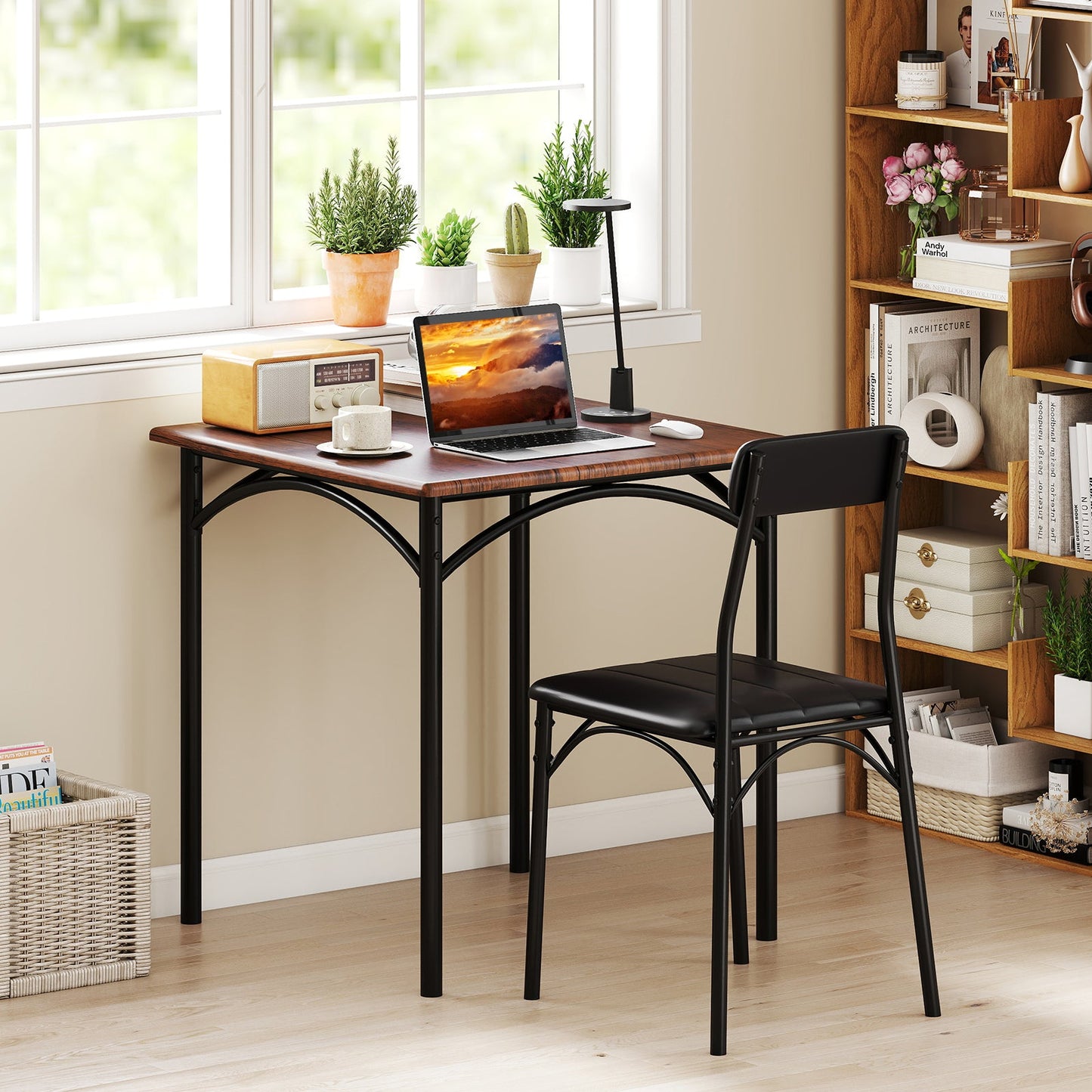 Modern Dining Table Set 3-Piece Kitchen Table Set-Rustic Brown