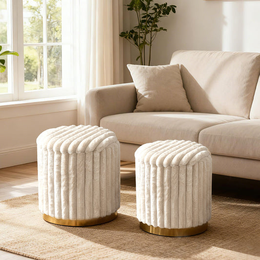 Modern Ottoman Set of 2 with Detachable Lids and Hidden Storage Space-Beige