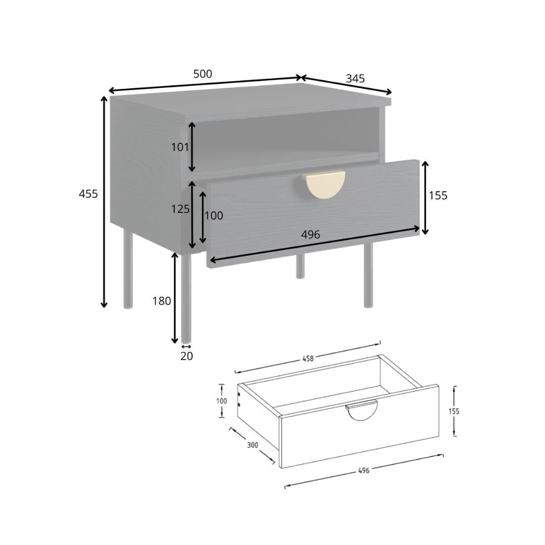 Mond Bedside Table 50cm