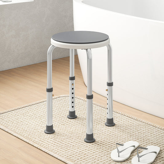 HOMCOM 360 Swivel Shower Chair, Height Adjustable Aluminium Shower Stool with Non-Slip Feet for Disabled, Elderly, Grey