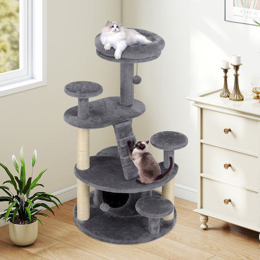 Multi-level Kitty Tower with Padded Perch and Scratching Posts-Grey