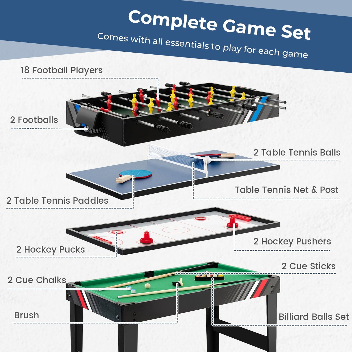 125CM 4-in-1 Multi Games Table with Accessories for Home Play Room