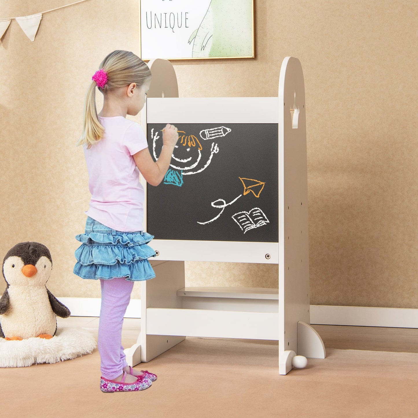 Multi-purpose Kids Kitchen Tower Children Standing Tower-White