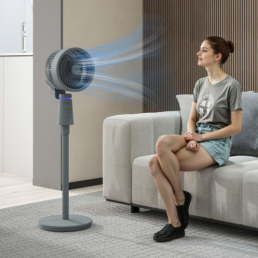 HOMCOM Pedestal Air Circulation Fan with Oscillating, Light Off, Grey