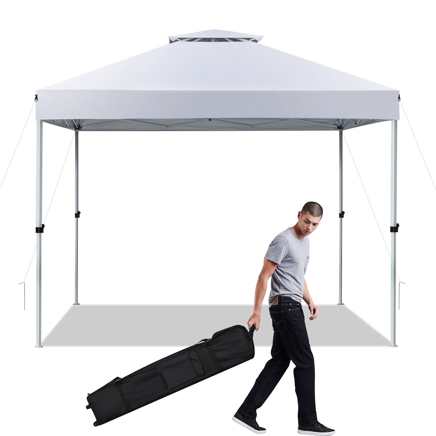 3m x 3m Pop Up Gazebo with Adjustable Height and Double Vented Roof-White