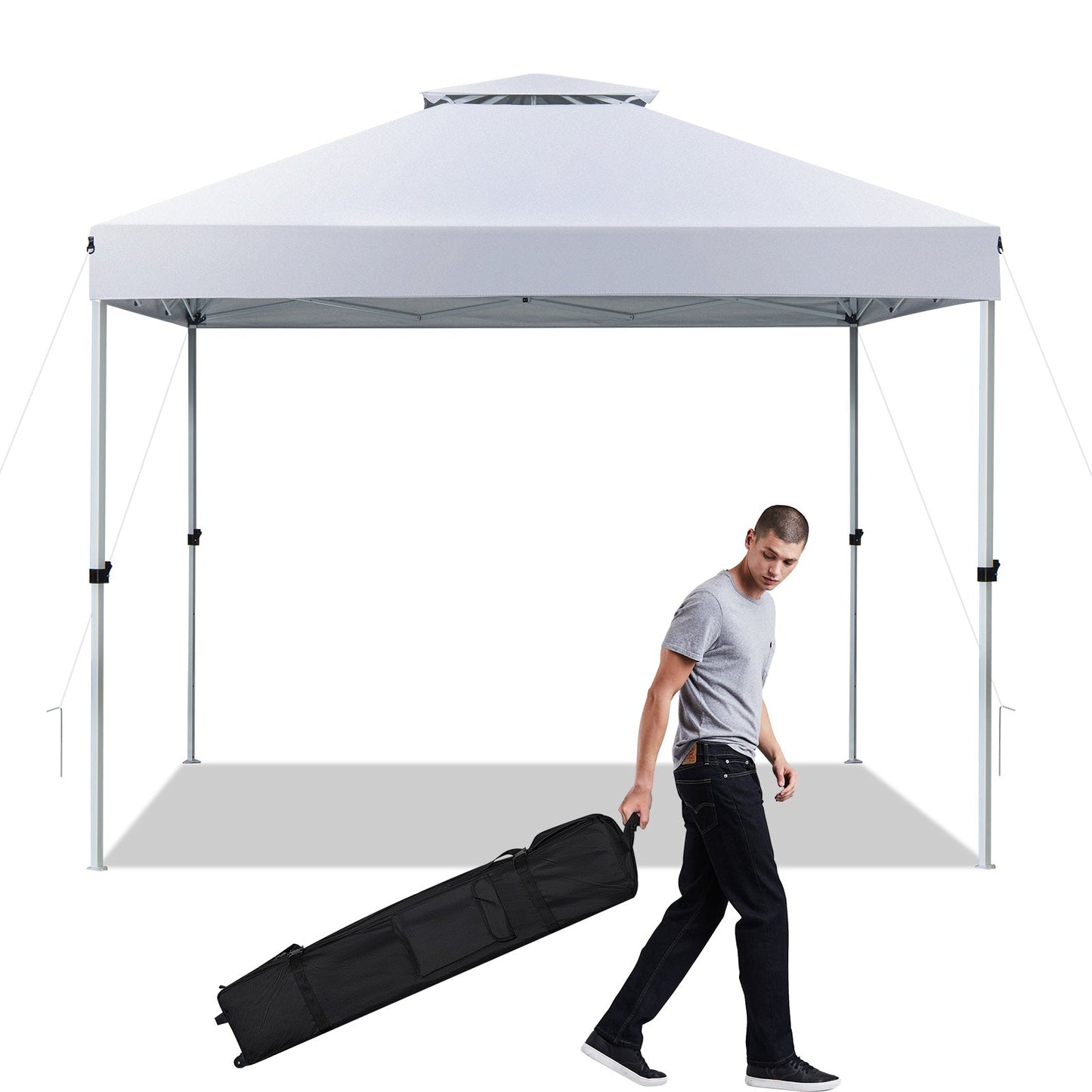 3m x 3m Pop Up Gazebo with Adjustable Height and Double Vented Roof-White