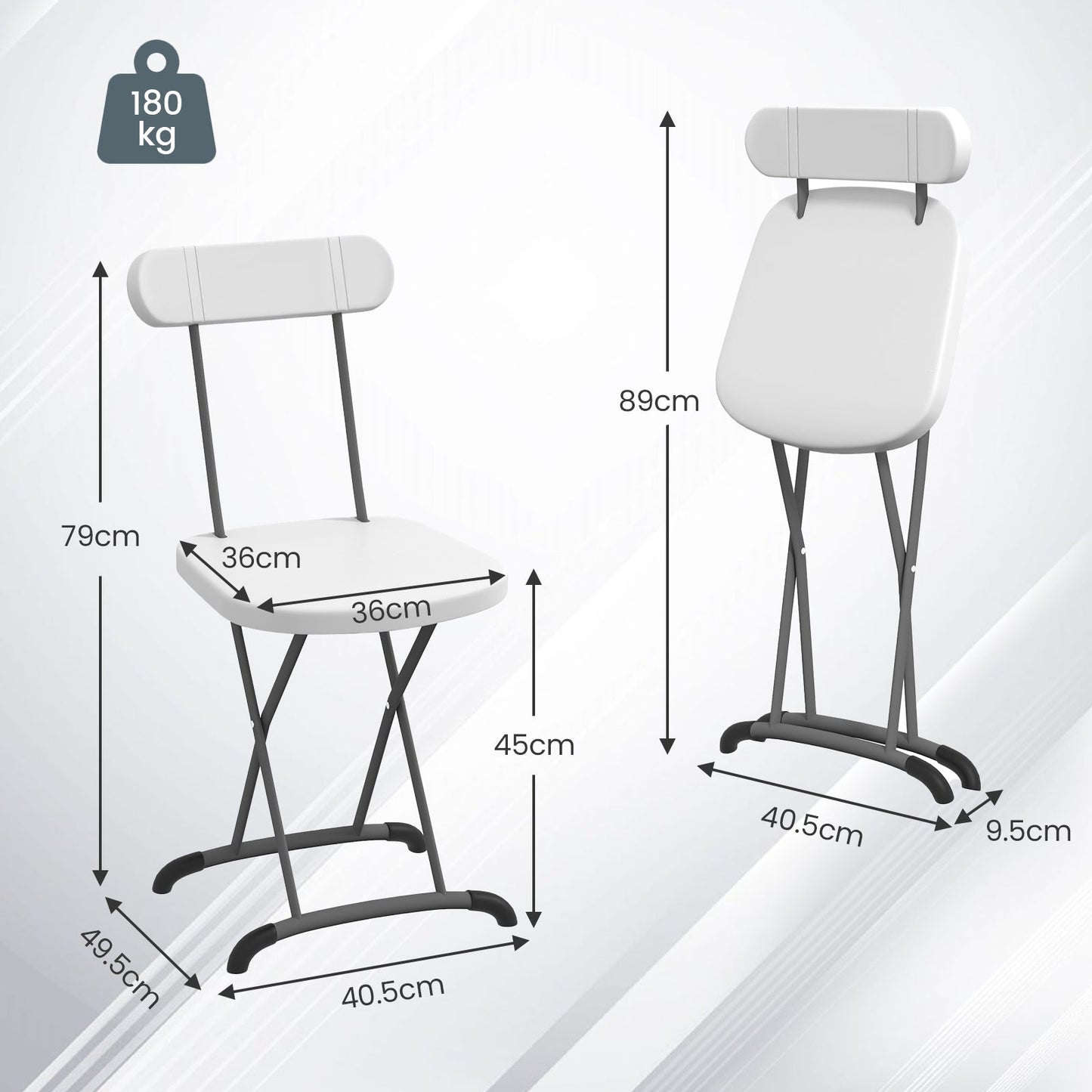 Indoor and Outdoor Metal Folding Stool with Sturdy Frame and Ergonomic Backrest-White