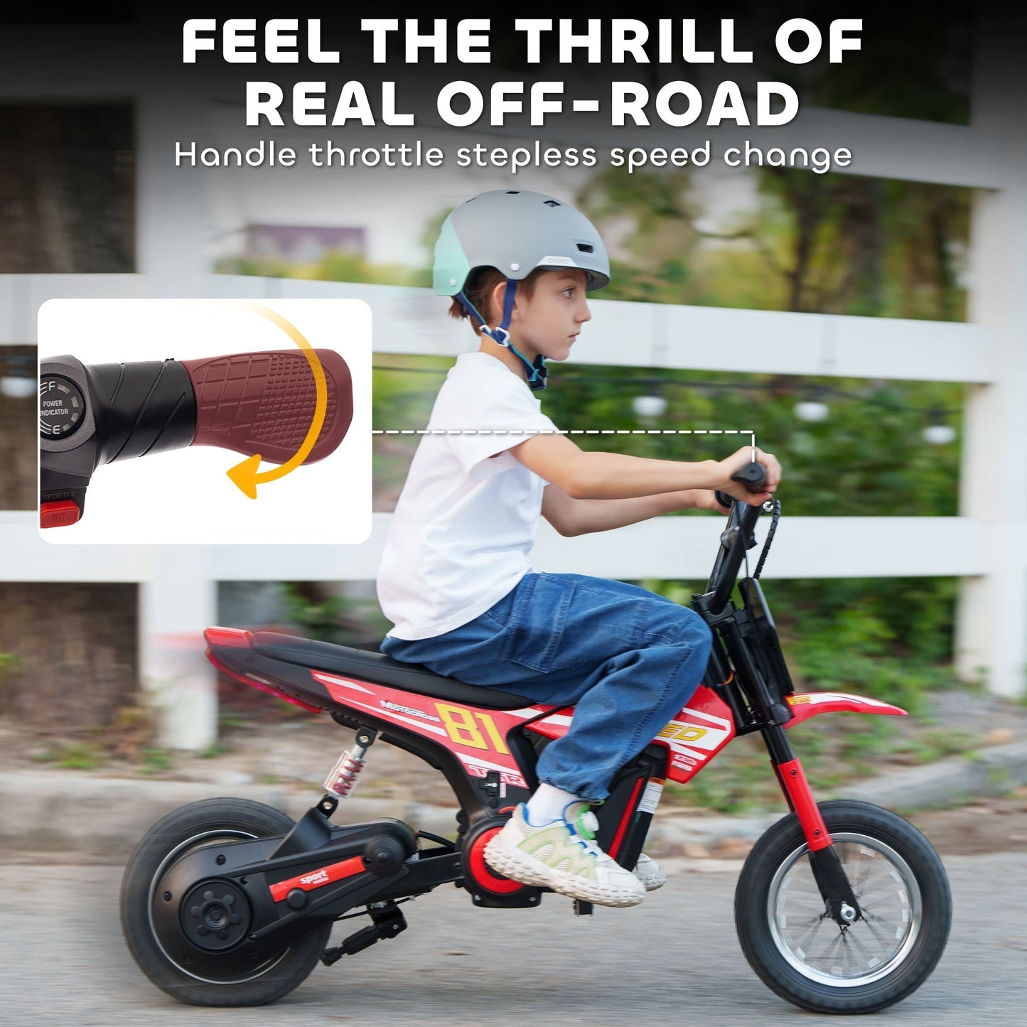 AIYAPLAY Kids Electric Motorbike, 24V Ride On Motorcycle with 3 Speeds and Rear Suspension, Dirt Bike for 8-12 Years Old, Red