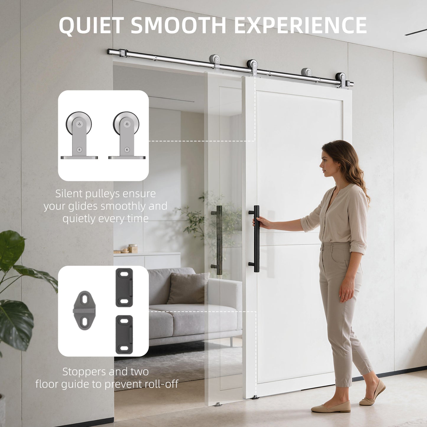 HOMCOM Sliding Door Hardware Kit Smooth Quiet 304 Stainless Steel for 180cm Track Sliver Tone