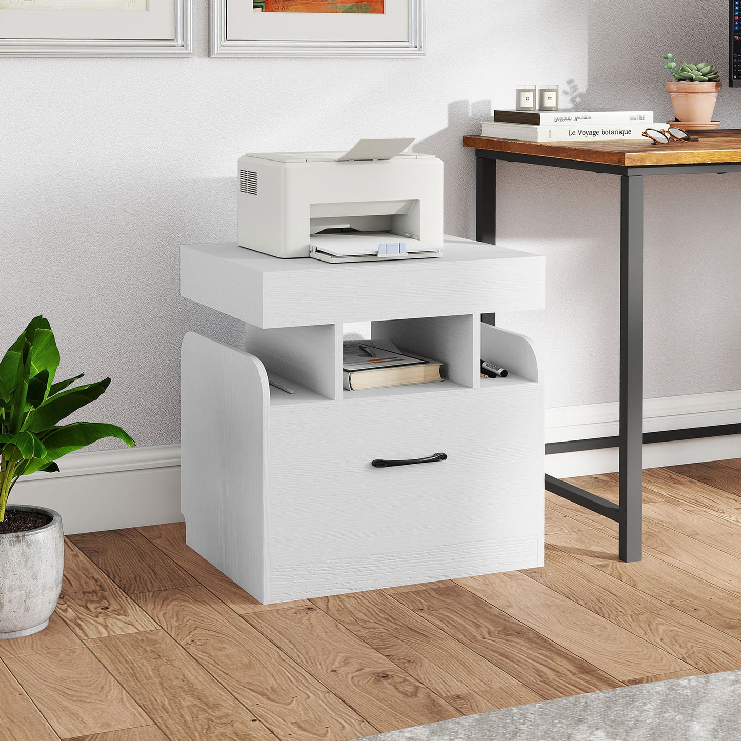 Nightstand with Charging Station Set of 2 with Drawer and Sliding Top Storage-White