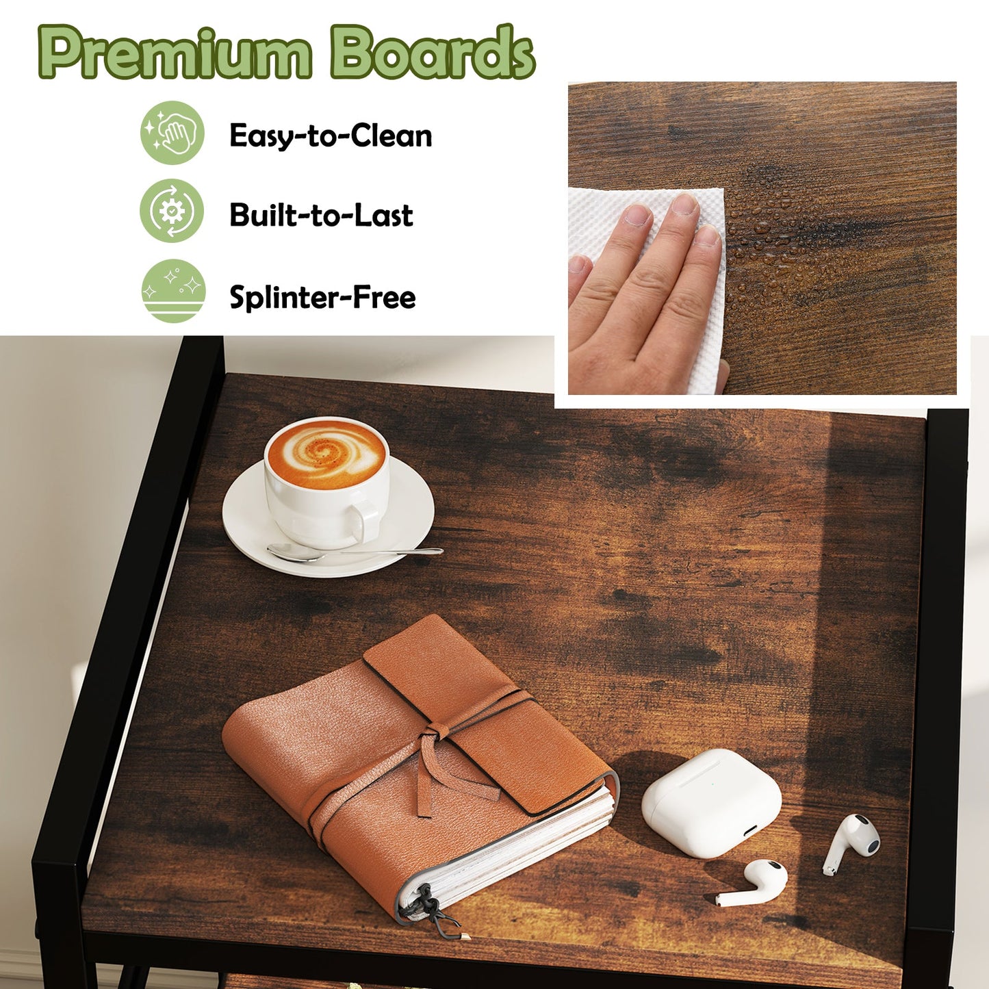 Nightstand Bedside Table with Fabric Drawer Open Wood Shelf-Rustic Brown