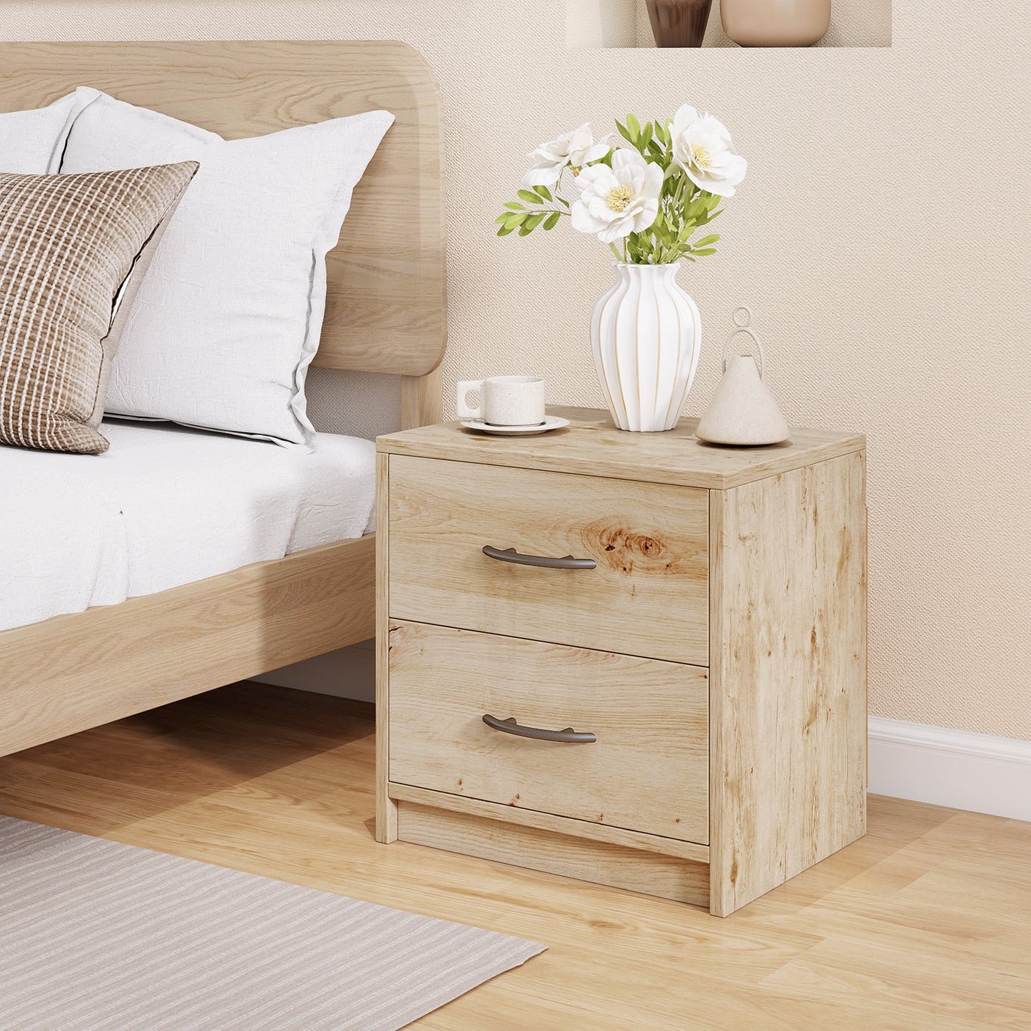 2-Drawer Nightstand with Storage for Living Room Bedroom-Oak