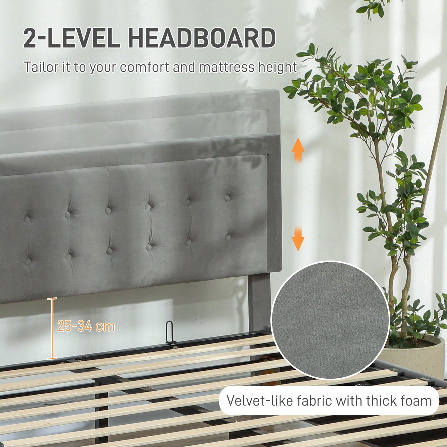 HOMCOM King Size Ottoman Bed Frame, with Front Drawer - Grey