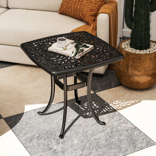 Outsunny Outdoor Garden Table with 38mm Dia. Umbrella Hole, Cast Aluminium Patio End Table with Anti-slip Foot Pads for Garden, Patio, Balcony, 54 x 52.5cm, Black