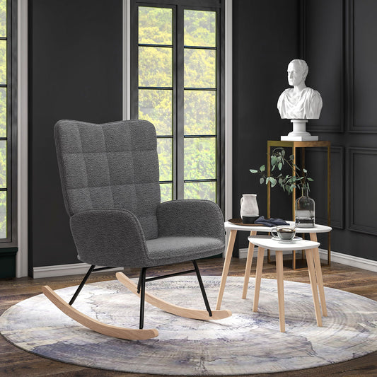 HOMCOM Living Room Furniture Set, Wingback Rocking Chair and Two Nesting Coffee Tables, White and Dark Grey