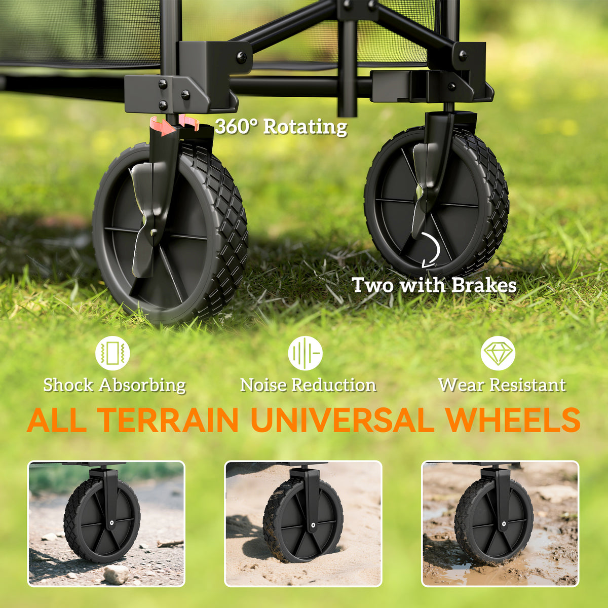 Outsunny Double Decker Folding Festival Trolley on Wheels, 200KG & 350L Capacity Collapsible Wagon Festival Trolley Cart with 134cm Extended for Camping Sports Shopping Garden and Beach, Black