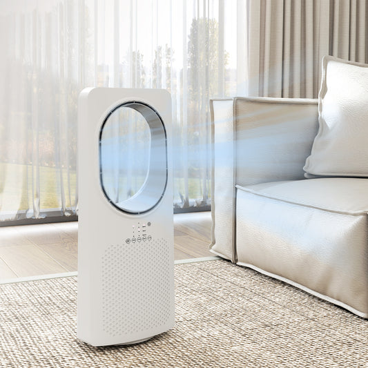 HOMCOM Bladeless Tower Fan for Bedroom, 36dB Standing Cooling Fan with Oscillating, 3 Speeds, 3 Modes, 15H Timer, White