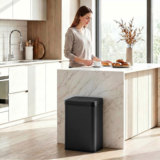 HOMCOM 40L Sensor Bin with Soft-Close Lid, Stainless Steel Automatic Touchless Motion Sensor Kitchen Bin, Black